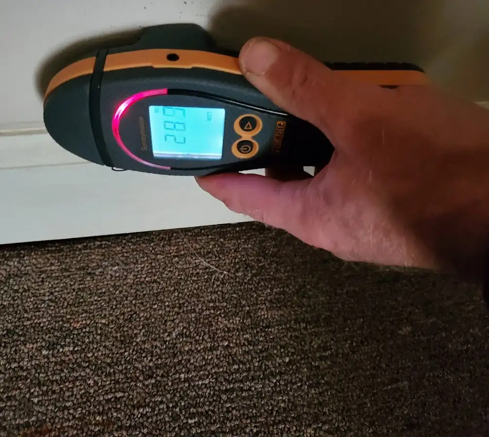Moisture detection at baseboard during Storm Damage Restoration in Hoffman Estates